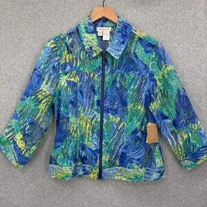 Coldwater Creek Abstract Burnout Jacket Women's Size 12 Blue Green Lightweight